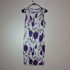 Floral Sleeveless Dress - Purple and White